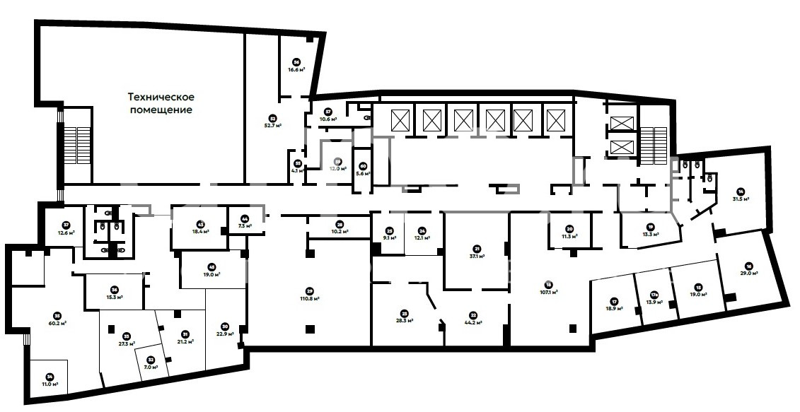 Планировка офиса 1262 м², 11 этаж, Бизнес-центр «Новосущевский»